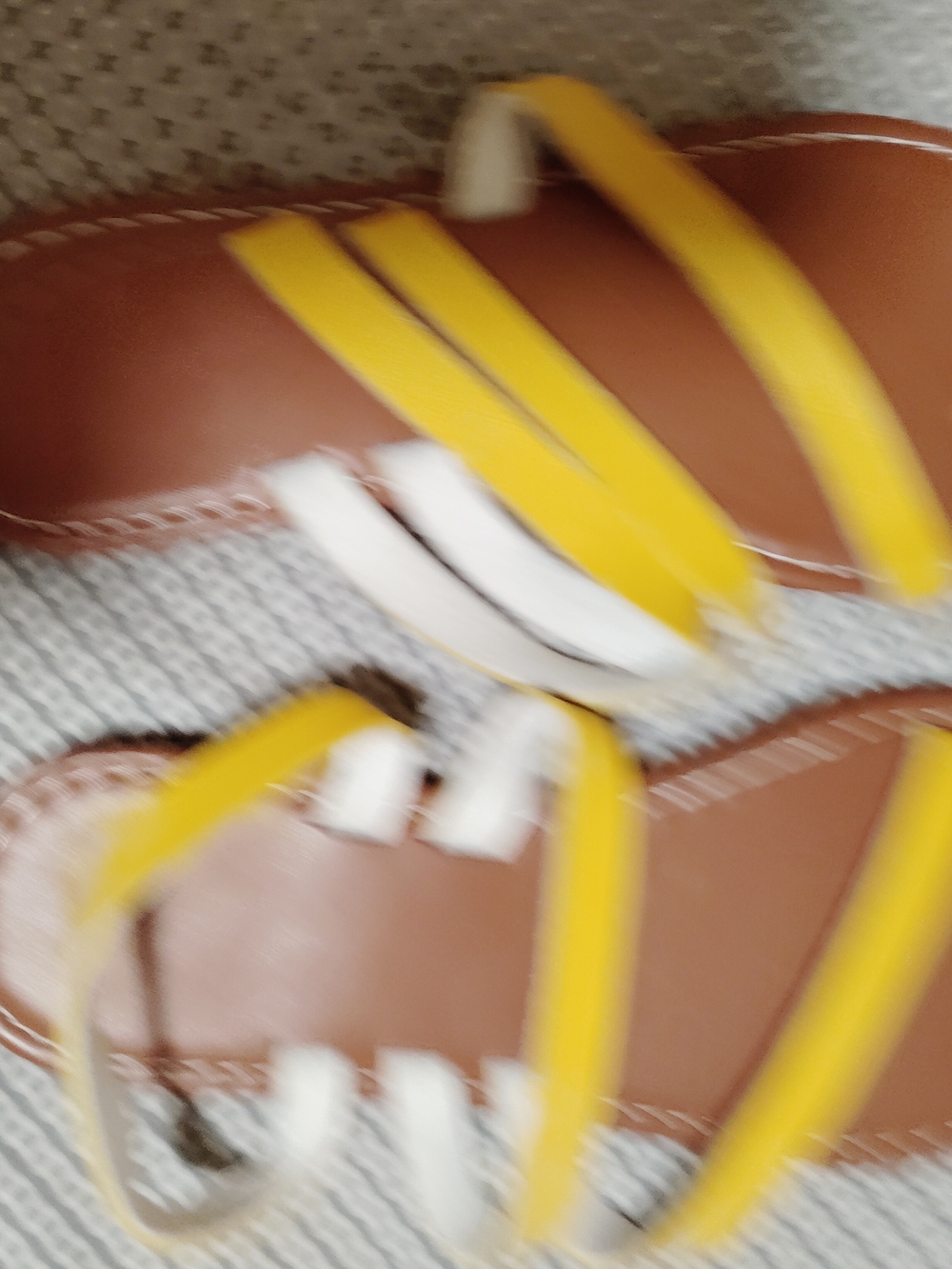 Women’s Strappy Brown Sandals with Yellow and White Straps